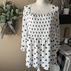 Torrid Woman’s Plus Black and White Polka Dot Longsleeve Blouse 4X